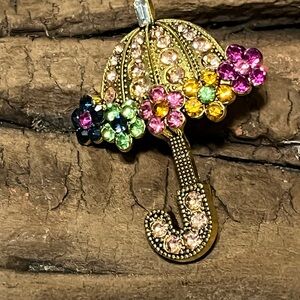Elegant Gold and Multicolor Umbrella Brooch